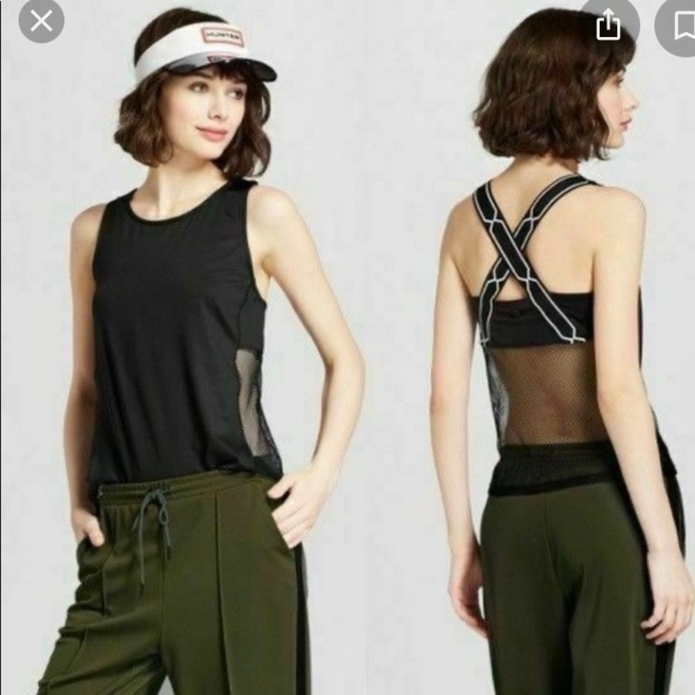 Hunter at Target womens tank top black mesh back cross strap